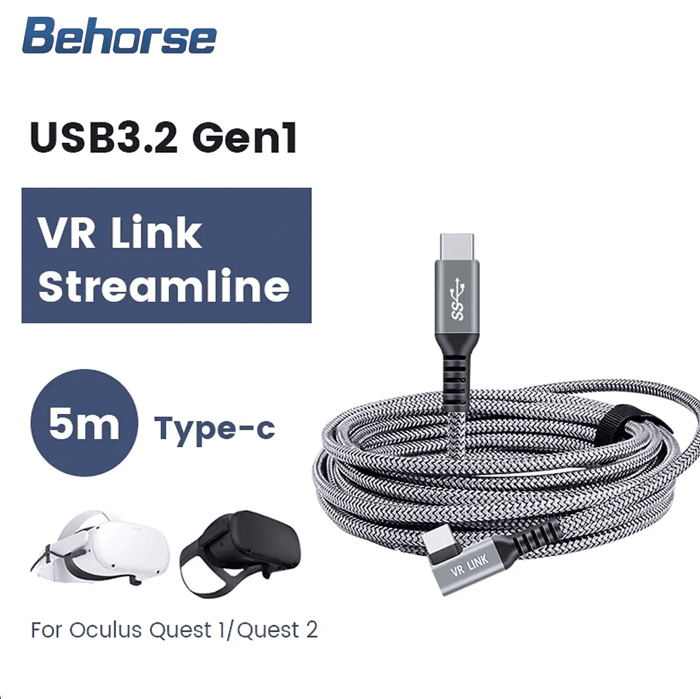 Шнур 5м USB 3.2 Gen1 дата-кабель VR-2 USB-A to Type-C VR провод для Oculus Link (Oculus Quest 1,2) 60W/2A 5 м (5Gbps)