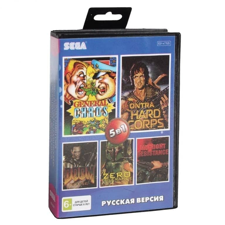 Картридж (16 бит) cборник игр 5в1 "AB-5001" CONTRA / DOOM TROOPERS /ZERO TOLERANCE /GENERAL CH+. для Сеги