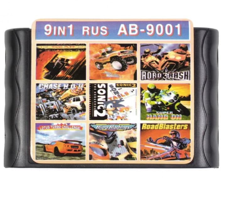 Картридж (16 бит) cборник игр 9в1 "AB-9001" TOP GEAR 2/ROAD RASH 3/H.Q 2/LOTUS … для Сеги