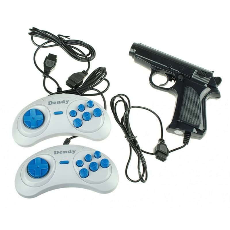 10-JS Джойстики Dendy (8-bit) серые+Cветовой пистолет 8-bit (Узкий разъем 9 pin) 2 Шт.