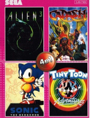 Картридж (16 бит) cборник игр 4в1 "AA-4102(RU)" ALIEN 3/CADCSH/SONIC /TINY TOON (без коробки) для Сеги