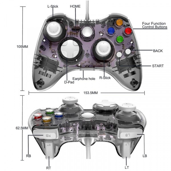 Джойстик проводной прозрачный LED Xbox 360/PC Черный - интернет-магазин GameShock г. Челябинск