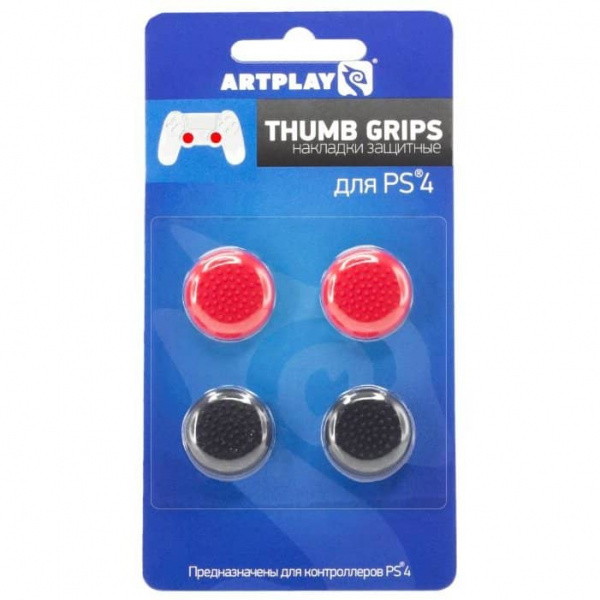 Накладки ун. антискользящие Artplays Thumb Grips (4 шт - 2 красных, 2 черных) - PS4