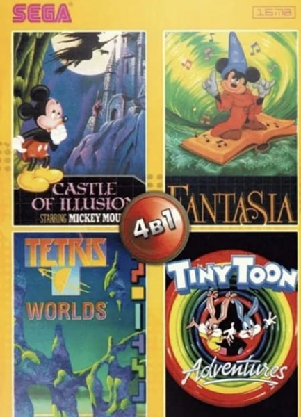 Картридж (16 бит) cборник игр 4в1 "AA-4107" CASTLE OF ILLUSION/FANTASIA MICKEYMOUSE/TETRIS/TIN +.. для Сеги