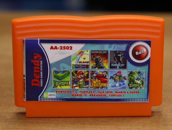 Картридж (8 бит) сборник игр 8в1 "AA-2502" TURTLES 1+4+TALE SPIN+MARIO 6+ROBOCOP+.. для Денди - интернет-магазин GameShock г. Челябинск